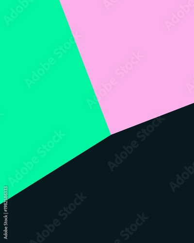 An abstract digital illustration featuring sharp angular intersections of vibrant mint green, pastel pink, and solid black color blocks.