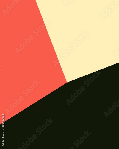 A minimalist graphic featuring sharp, intersecting planes of salmon pink, cream, and black in a clean geometric arrangement.