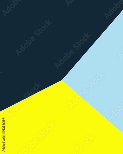 An abstract digital composition showcasing three distinct color fields in dark navy, bright yellow, and light blue meeting centrally.