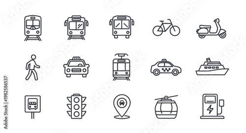Transportation Icons - A Comprehensive Collection of Public Transit and Vehicles.