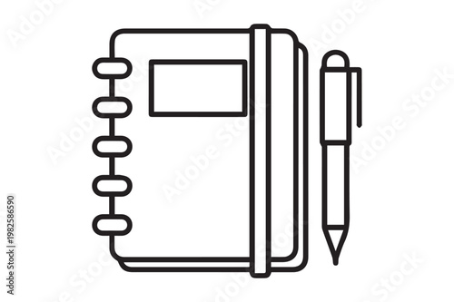 Notebook and pen icon, simple line art