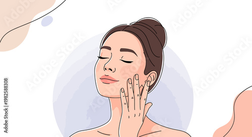 Woman touching face vector illustration skincare concept