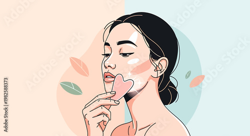 Woman using facial tool for skincare routine illustration