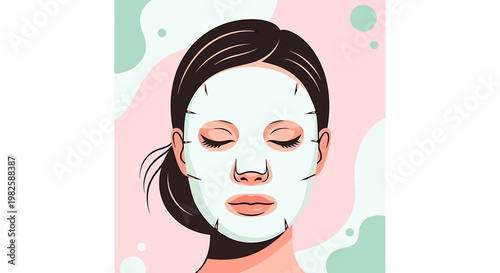 Woman wearing facial sheet mask vector illustration skincare beauty treatment concept