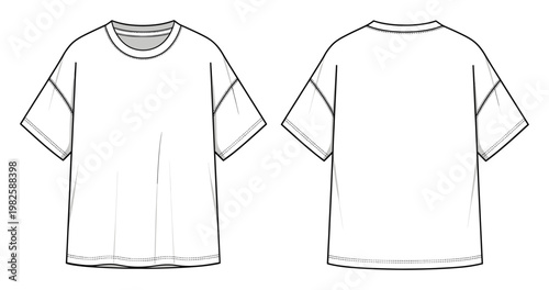 Fashion flat sketch of a versatile oversized short sleeve crew neck Tshirt template perfect for garment production and clothing design development