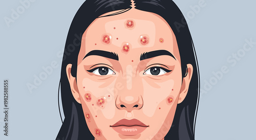 Womans face showing skin condition vector illustration