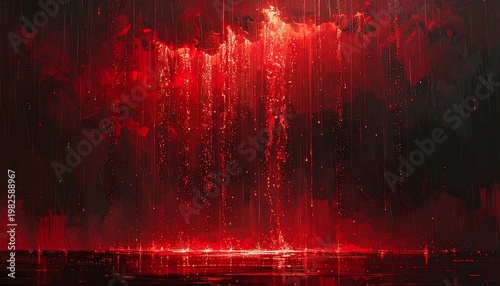 A dark, abstract scene with vibrant red lights