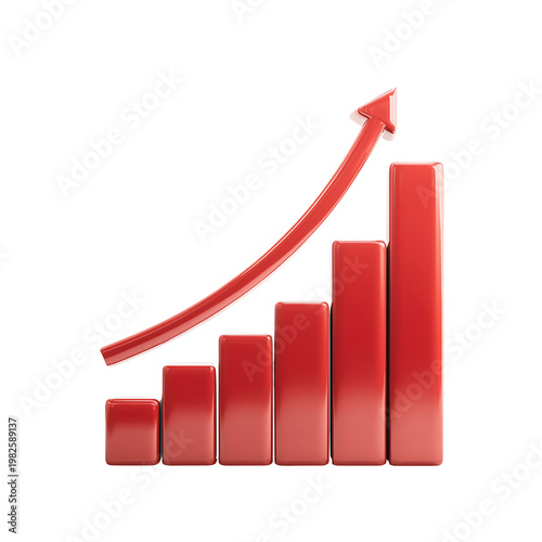 A 3D red bar graph shows an upward trend with a curved arrow indicating growth. isolated on transparent background Free Download A 3D red bar graph shows an upward trend with a curved arrow indicating growth. isolated on transparent background - GFXLoad
