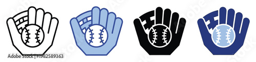 Baseball glove with ball icon set perfect for sports apps game interfaces team logos athletic event promotions and educational materials about baseball