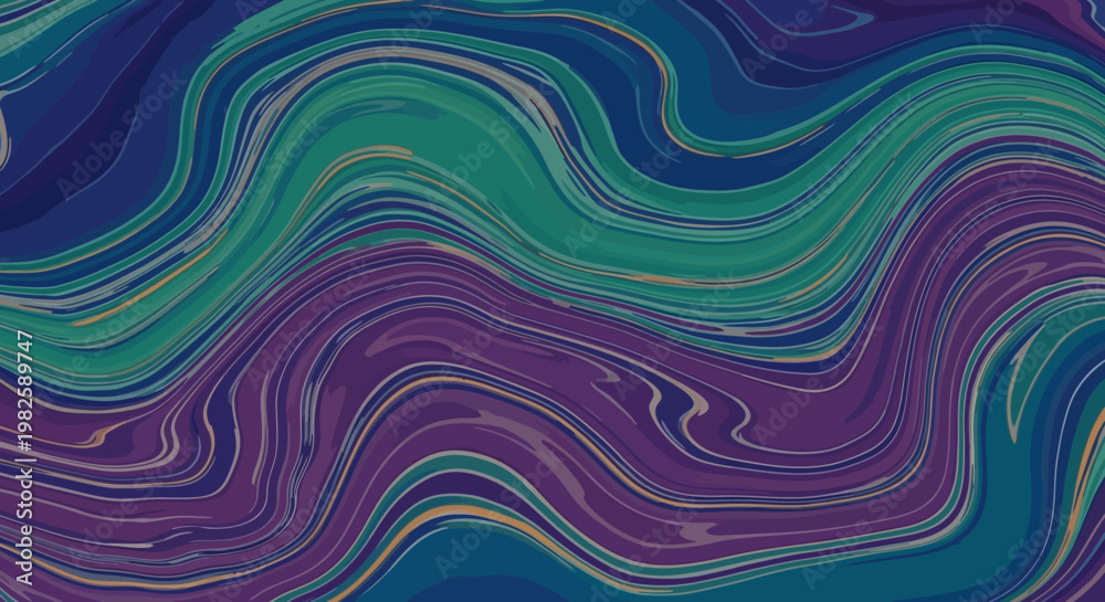 Fototapeta premium Abstract Swirling Marbling Art - Teal, Purple, Blue, and Gold Fluid Waves