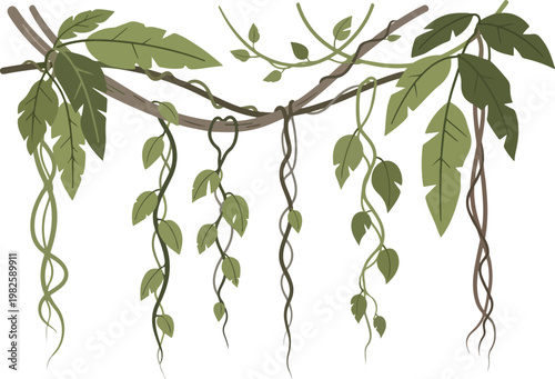 Lush jungle vines and hanging plants creating a natural canopy for an exotic environment