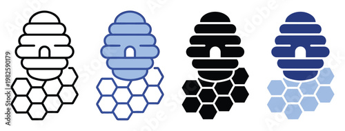 Stylized beehive icon set with hexagonal honeycomb structure representing honey production and natural agriculture for various farming and food industry applications.