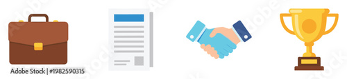 Professional business icons representing success, partnership, and achievement, ideal for corporate presentations, financial reports, or legal document themes