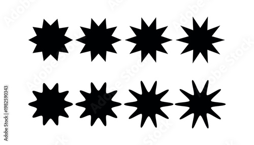 Group of eight black starburst shapes with sharp points starburst geometric abstract
