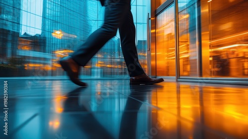 Group of Business people walking in the office corridor in night,People in business center walking at hall,motion go around at coworking space,Wide image,Concept of office life,co working space.