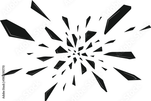 Abstract Exploding Shapes with Sharp Edges on White Background - Dynamic Geometric Burst