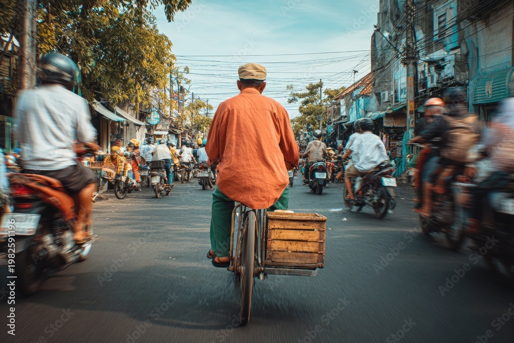 Obraz premium A vibrant scene of urban life and movement.