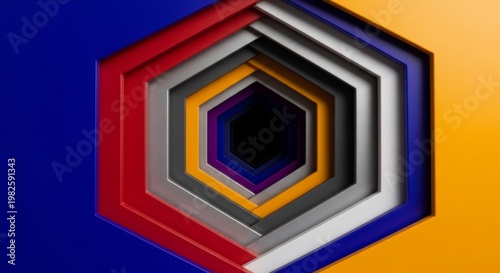 Abstract Hexagonal Tunnel With Vibrant Colors And Depth Effect