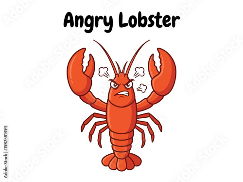 A fierce and intimidating cartoon lobster with its claws raised, steam escaping its head, conveying a strong sense of anger and frustration