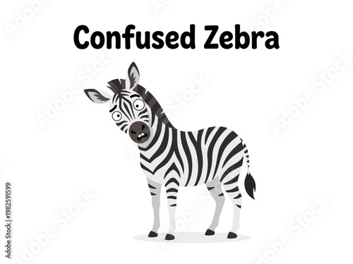An amusing illustration of a zebra with a quizzical expression, its head tilted to one side, conveying a sense of bewilderment or deep thought