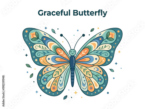 A beautifully illustrated butterfly with intricate patterns and vibrant colors, evoking a sense of nature and grace