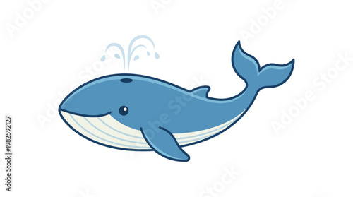 A cute blue cartoon whale spouting water from its blowhole, depicted in a simple, friendly style.