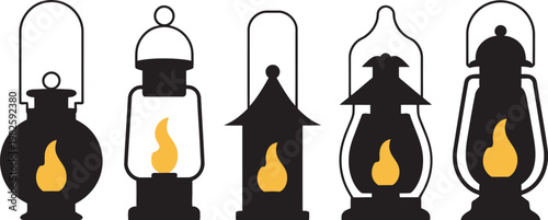 Set of vector illustration icons of lamps and burning candles design