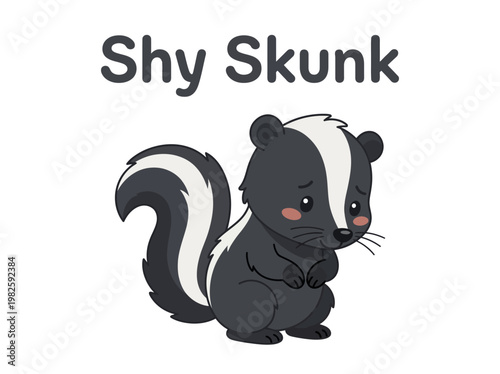 Charming Illustration of a Shy Skunk with a Bashful Expression, Perfect for Children's Books and Educational Content