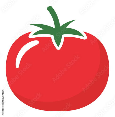 A vibrant red ripe tomato with its green stem and calyx an excellent visual for healthy food illustrations culinary advertisements and fresh produce marketing designs.