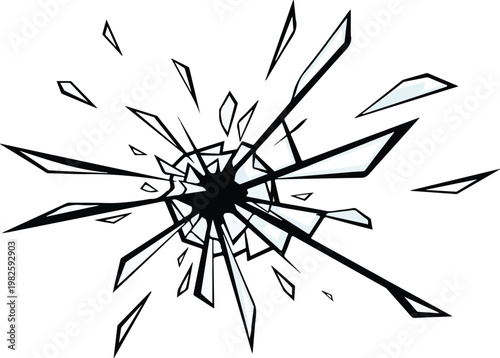Abstract illustration of a broken glass effect with sharp shards radiating outwards from a central impact point, symbolizing shattering or explosion