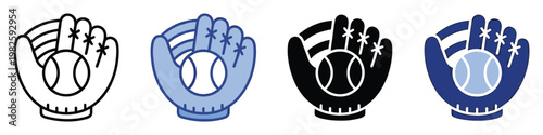 Iconic baseball glove holding a ball graphic symbol perfect for sports game branding, team logos, athletic event promotions, and mobile application designs.