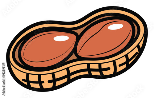 Stylized visual of a whole open peanut, showcasing two fresh nuts inside the textured shell, ideal for snack product branding, healthy eating guides, or nutritional content.