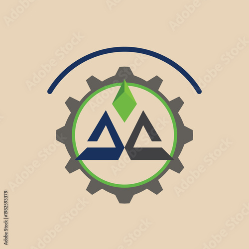 Industrial Engineering Gear Logo with Abstract Mountain Symbols