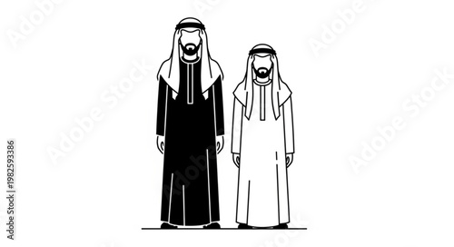 Two Arab men in traditional attire standing side by side.
