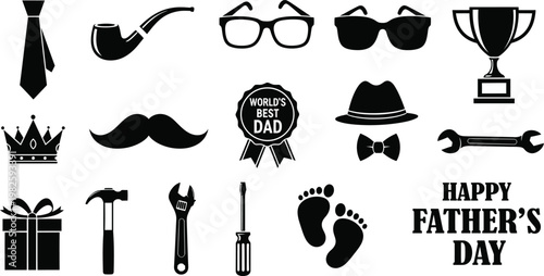 Happy Father's Day Vector Elements Set with Dad Accessories and Repair Tools