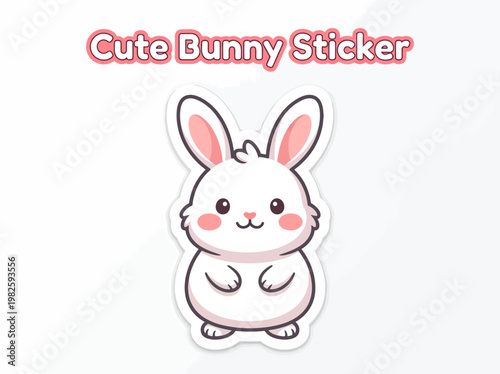 Adorable White Bunny Sticker Design, Featuring a Kawaii-Style Rabbit with Pink Cheeks and Floppy Ears, Perfect for Personalizing Belongings