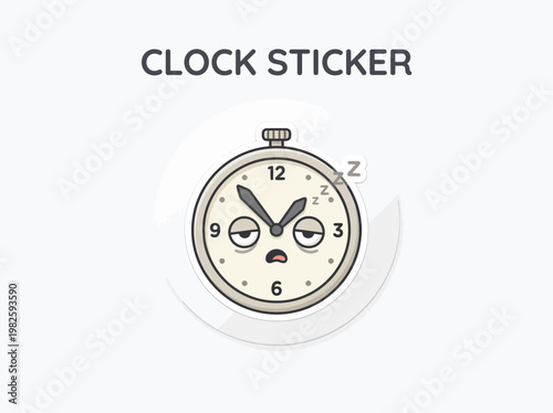 Tired Clock Sticker Illustration with Sleepy Eyes and Zzz Symbol