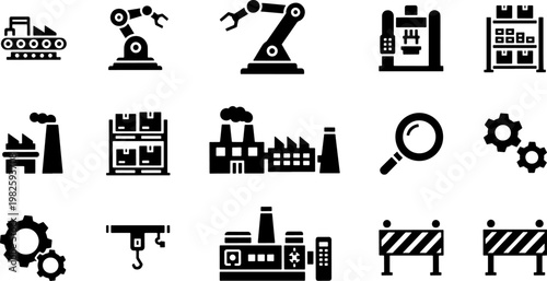 Industrial Manufacturing and Logistics Icon Set