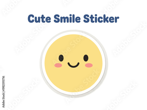 A delightful illustration of a cute yellow smiley face sticker with rosy cheeks and a sweet smile, perfect for adding a touch of joy to any message or design