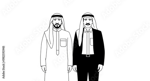 Two Arab men in traditional attire, one in a suit.