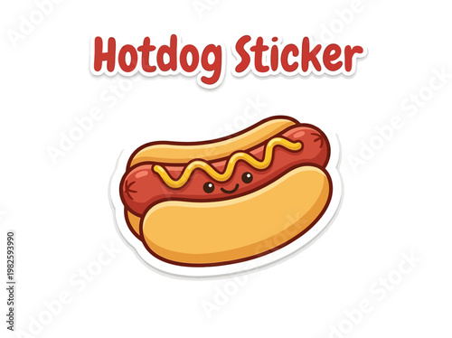 Cute Hotdog Sticker with Mustard and Ketchup - Playful Food Illustration
