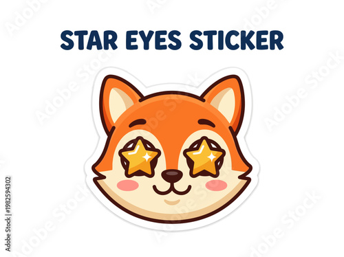 Cute cartoon fox face with star-shaped eyes, a fun and expressive sticker design for any occasion
