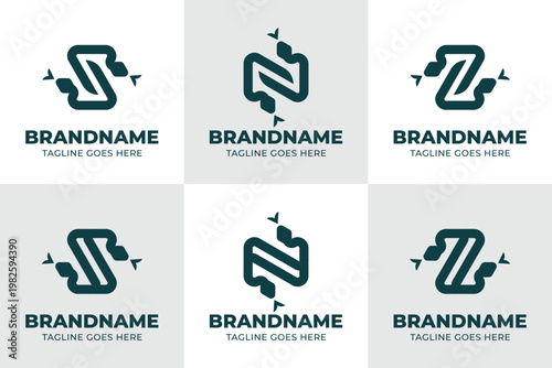 Letter S N Z Snake Modern Logo Set, symbolizing transformation, agility, and powerful instinct