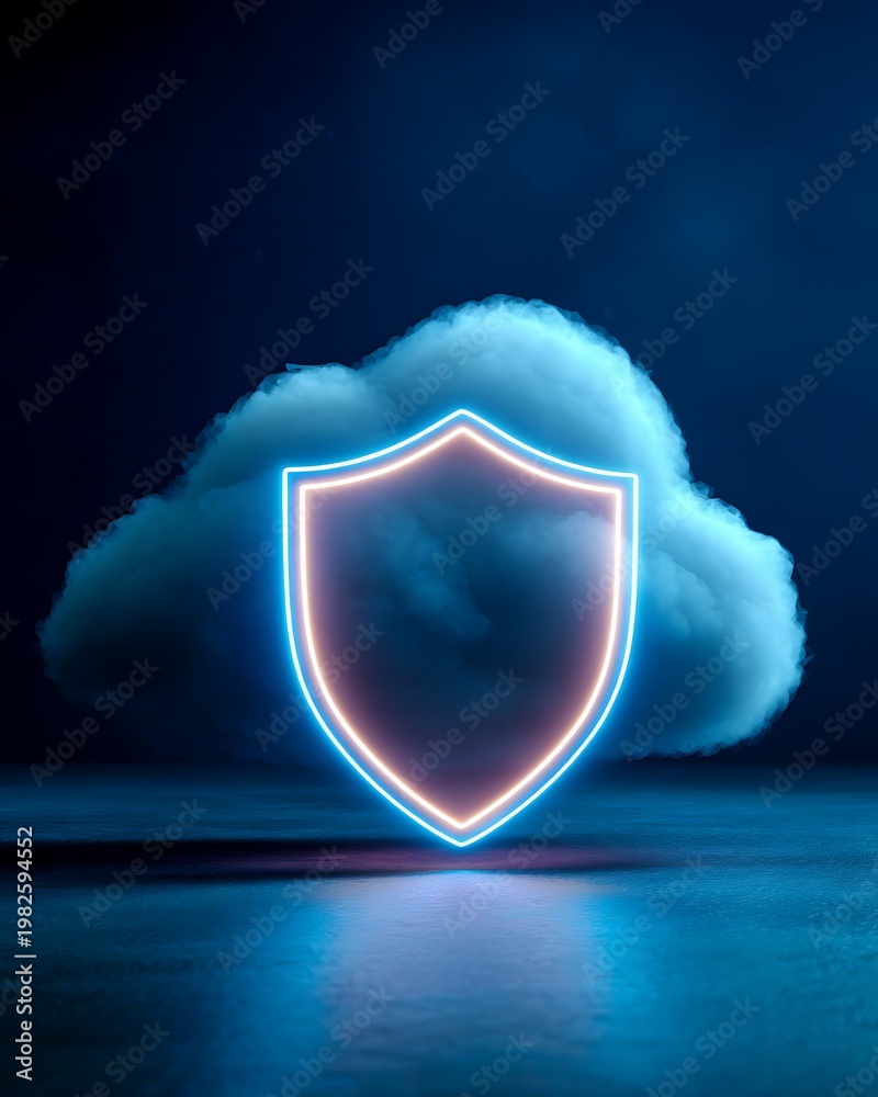 Fototapeta premium glowing digital shield surrounding cloud data storage, cybersecurity protection concept,