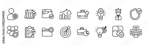 Outline Business And Management Icons Pack. Simple office line icon set