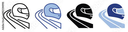 A dynamic racing helmet icon illustrating speed and performance for sports events, automotive branding, and digital interface applications.