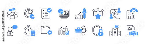 Corporate Workflow Icons Set. Business office productivity vector icons