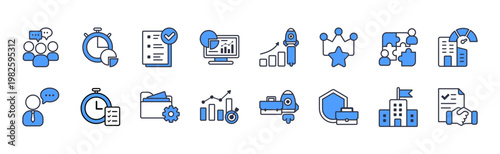 Business Workflow Icons Collection. Corporate office productivity vector set