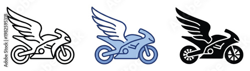 A dynamic graphic emblem featuring a winged motorcycle, symbolizing speed, freedom, and swift delivery, perfect for logistics branding, automotive enthusiast apparel, or modern