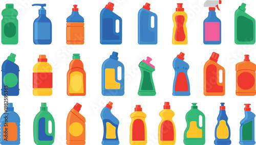 Vibrant Cleaning Bottles and Household Detergent Containers Set, Spray, Liquid, and Soap Bottles for Home and Commercial Cleaning Needs